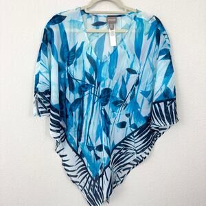 Chicos Womens Blouse Cape Top One Size Flowy Floral Beach Summer Blue